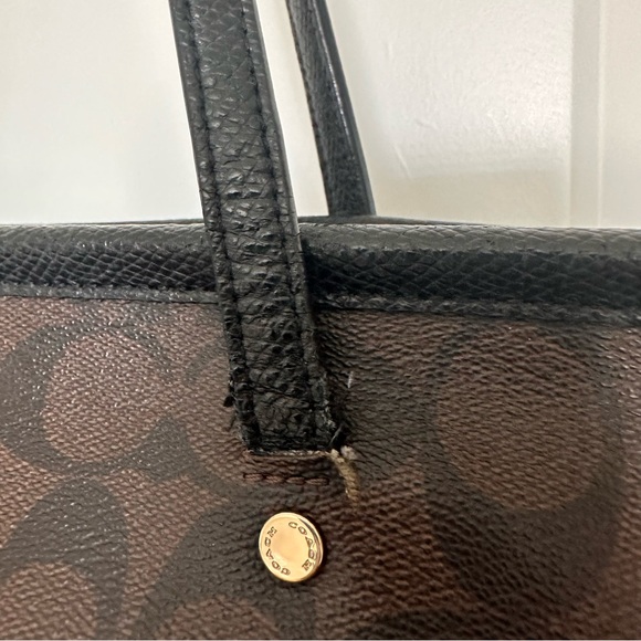 COACH WOMEN’S SIGNATURE STREET ZIP TOTE BLACK/ BROWN - Picture 6 of 15